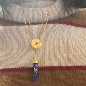 Madewell Gold Necklace with Blue Horn Pendant